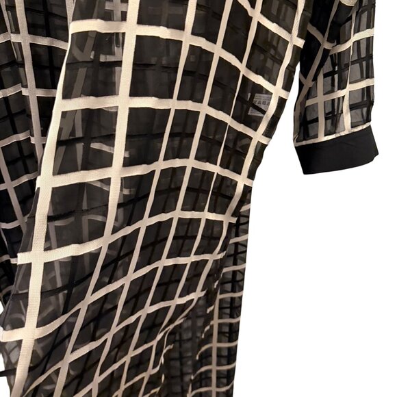 Elvi Black & White Sheer Grid Pattern Longline Shirt long jacket Sz 14 - Picture 9 of 12